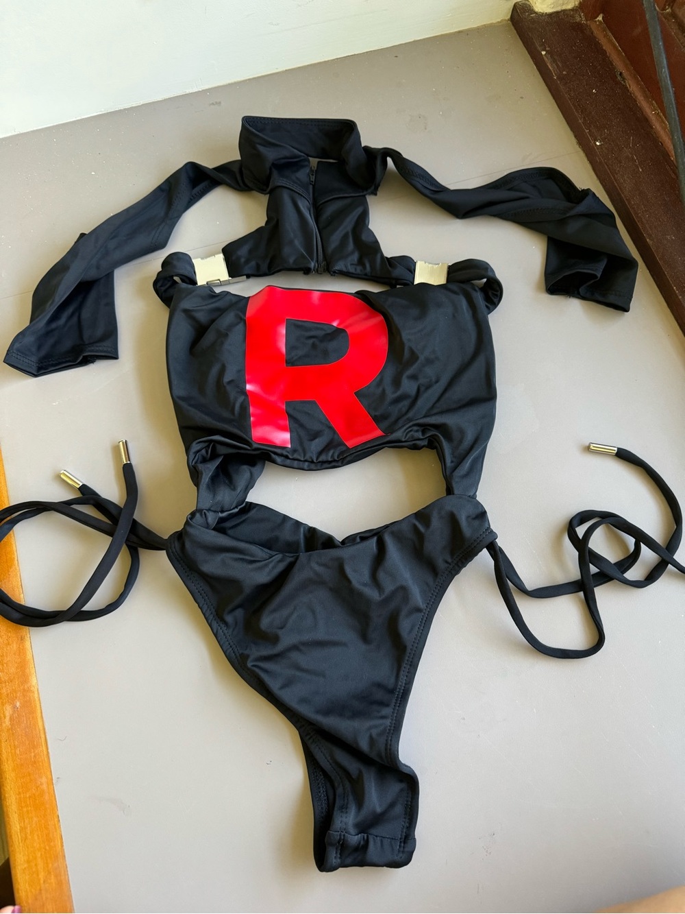 Pokemon Team Rocket Jessie Cosplay Costume Black One Piece